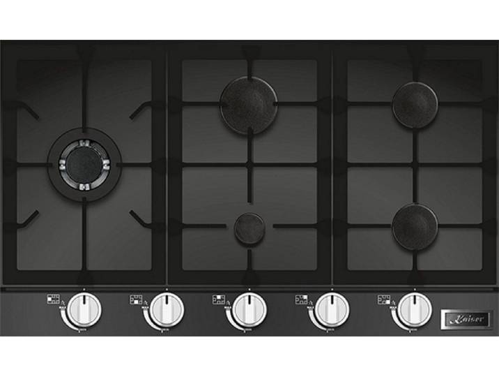 Kaiser Küchengeräte Gas-Kochfeld Einbau Gaskochfeld 90cm, Schwarz Glas, Einbau Herd, 3,8kW WOK KCG 9387, Einbau Gaskochfeld 90cm, Schwarz Glas, Einbau Herd, 3,8kW WOK