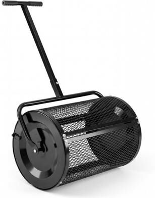 Costway Compost Spreader 24 Inch Peat Moss Spreader Roller with Height-adjustable T-shape Handle-Black