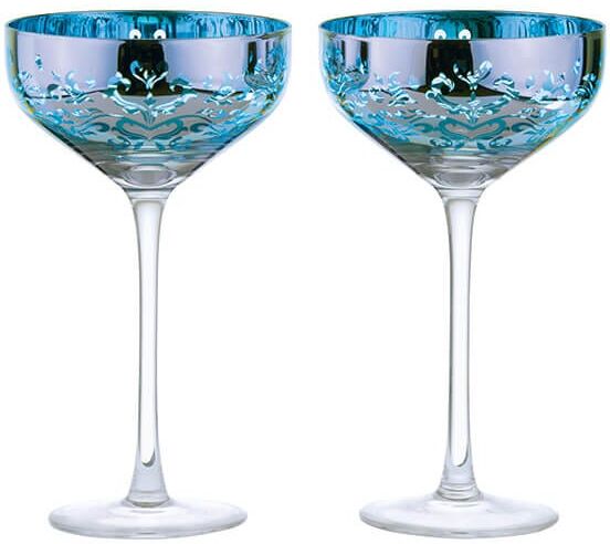 Artland Filigree Set Of 2 Blue Champagne Saucers