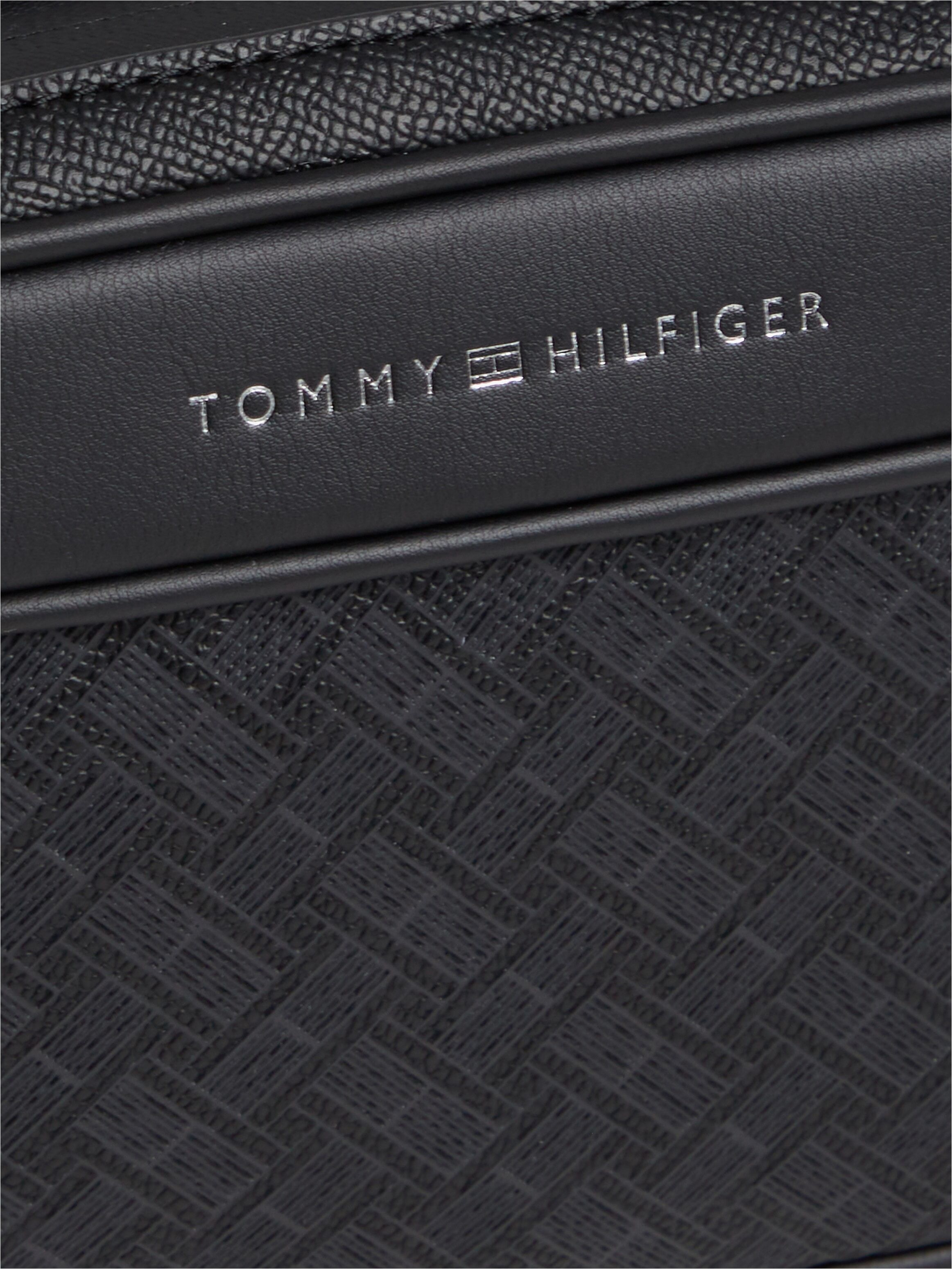 Kulturbeutel TOMMY HILFIGER "TH MODERN MONOGRAM WASHBAG", Gr. B/H/T: 20,5cm x 12,5cm x 8,5cm, schwarz, Lederimitat, Taschen Kulturbeutel, Unisex Waschbeutel, Minibag mit Logoprägung