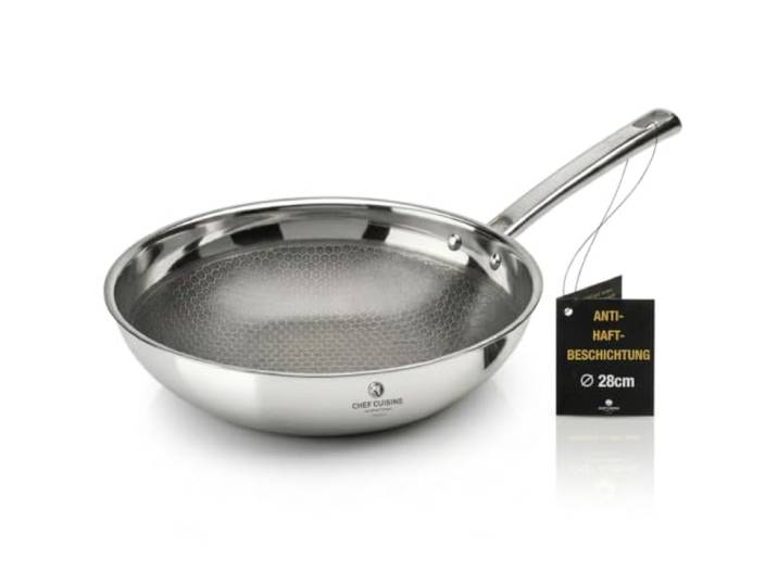 Wokpfanne 28cm Edelstahl Honeycomb Keramikbeschichtung Antihaft Induktion Kratz-/schnittfest, Antihaft, hohe Wärmeleitfähigkeit, Edelstahlwaben schützen die Keramik, Induktion, spülmaschinengeeignet