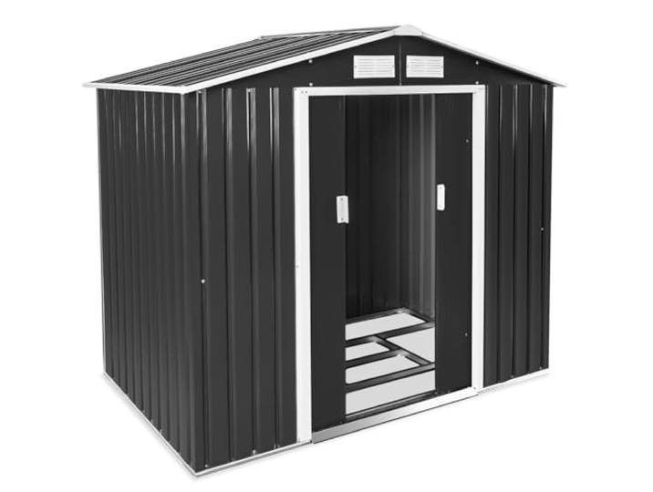 tectake®- Metalen tuinhuis met zadeldak - Tuingereedschapsschuur met schuifdeur, metalen fundering - Tuinhuis of fietsengarage, 4.2 m³ opslagruimte- diverse kleuren (grijs)