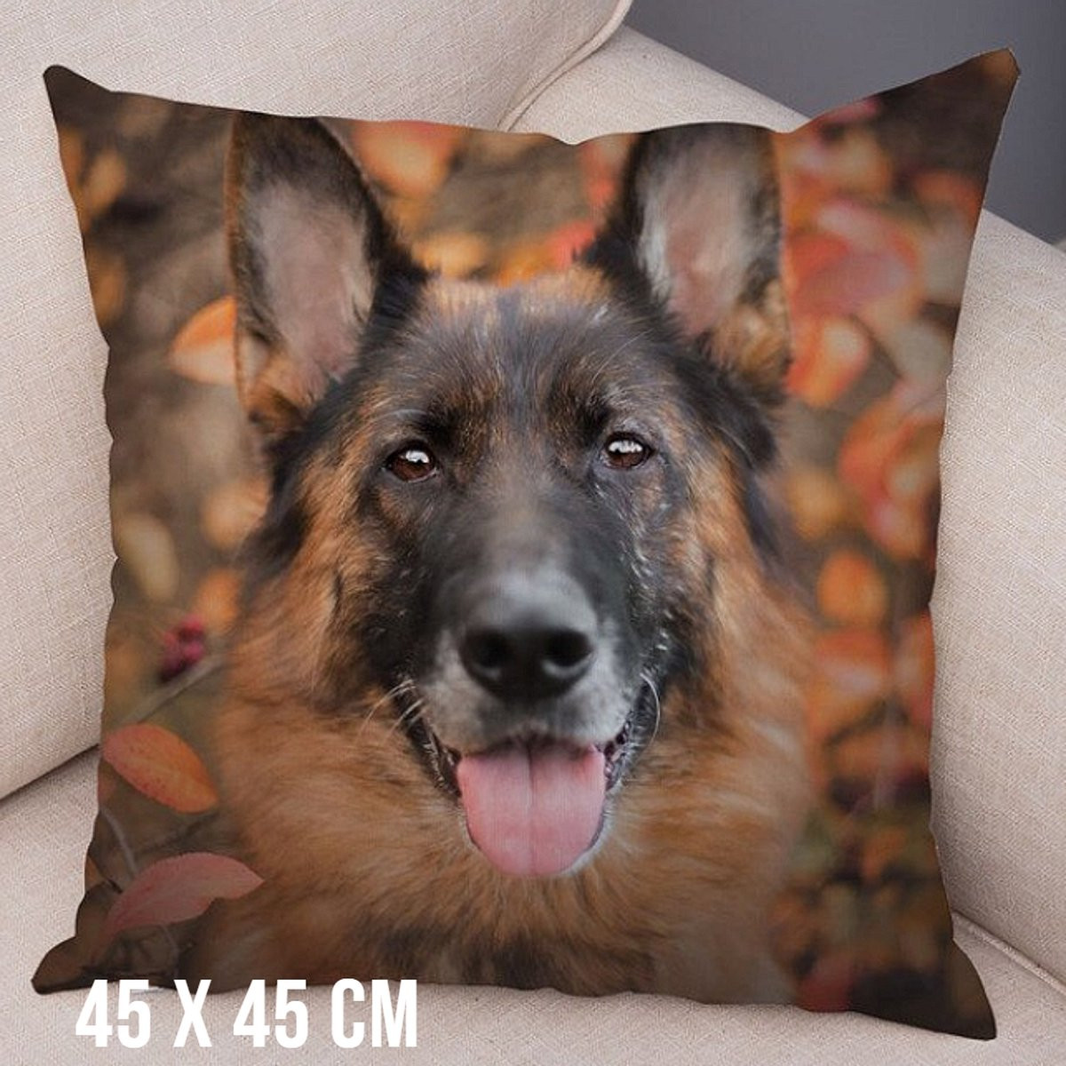 Allernieuwste Kussenovertrek Duitse Herder - Polyester Peach Skin - 45 x 45 cm