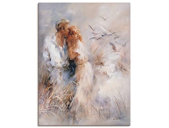 ARTLAND Wanddeko Leinwand Bilder Wandbild 45 x 60 cm Menschen Paar Malerei Creme Dichte Harmonie B9BQ