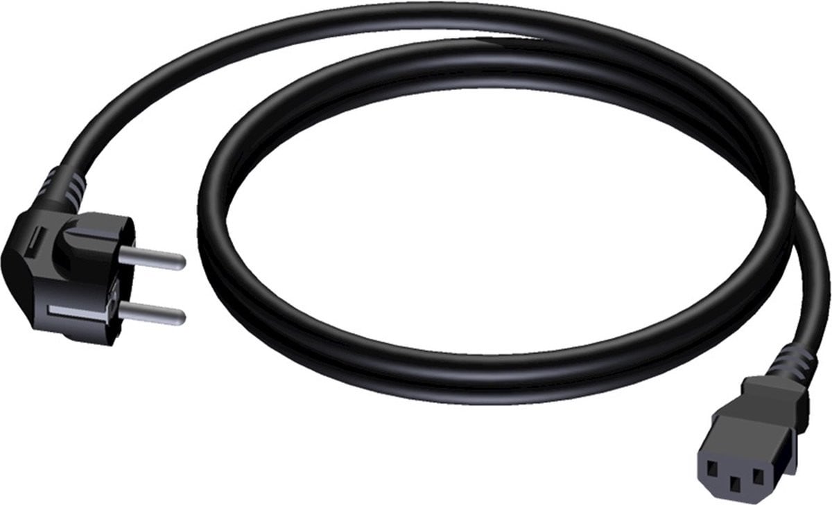 Procab CAB490 C13 stroomkabel met rechte C13 plug en haakse CEE 7/7 stekker, 3x 1,50mm, zwart, 10 meter