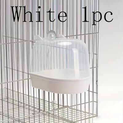 Inspired Finds Transparent Splash Proof Bird Bath Tub For Cage With Easy Grip Handle white