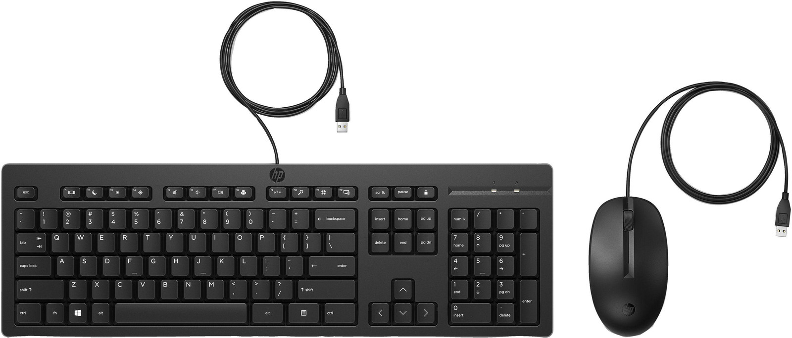 HP Kabelmuis en -toetsenbord 225 Set, Volledige grootte, Bekabeld, USB, Membraantoetsen, Zwart