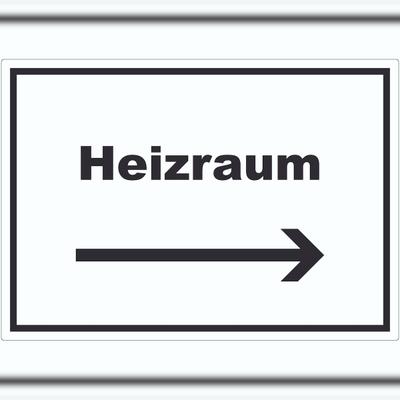 HB-Druck Heizraum Aufkleber mit Text und Richtungspfeil rechts Heizung Wärme waagerecht A2 (420x594mm)