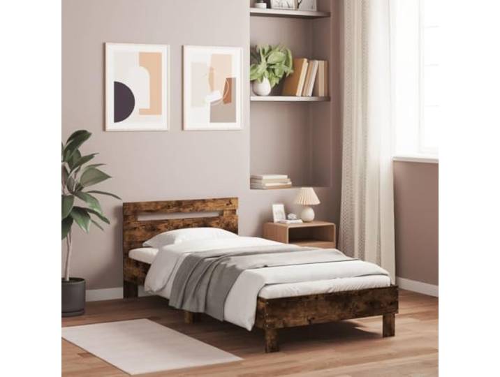WDGJJFECNMUEHI Holzwerkstoff mit Kopfteil Stabilität 100x200 cm Braun Bettgestell mit Kopfteil Räuchereiche 100x200 cm Holzwerkstoff Massiv Optik Stabilität Lesen Schlafen