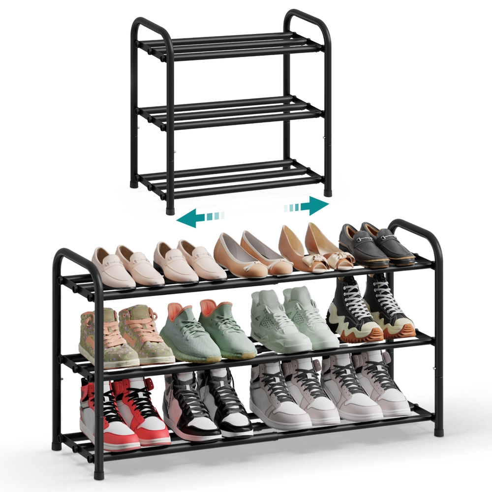 SONGMICS Schuhregal ausziehbar mit verstellbaren Ablagen 3 Ebenen Metall tintenschwarz LMR036BD01