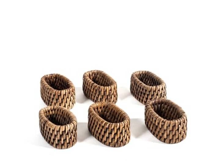 H&H Set 6 Legatovaglioli In Rattan Cm 7X4X3H