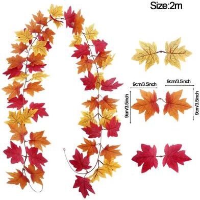 Inspired Finds Artificial Maple Leaf Garland For Autumn Home, Wedding & Fireplace Decor (78.74in) Golden Amber