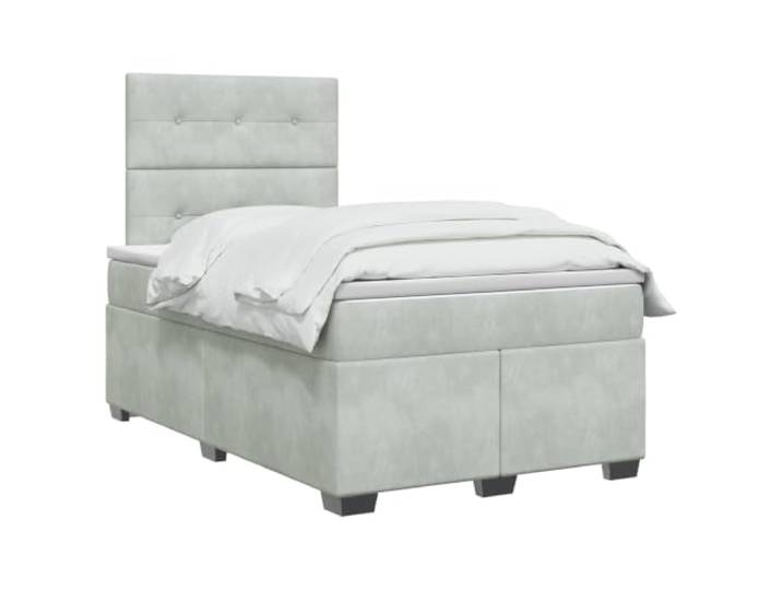 PUGYNBK Boxspringbett, 120 x 200 cm, Hellgrau / Samt Kopfteil verstellbar 78-88 cm, mit Matratze und Topper, abnehmbare Bezüge, USB-LED-Licht