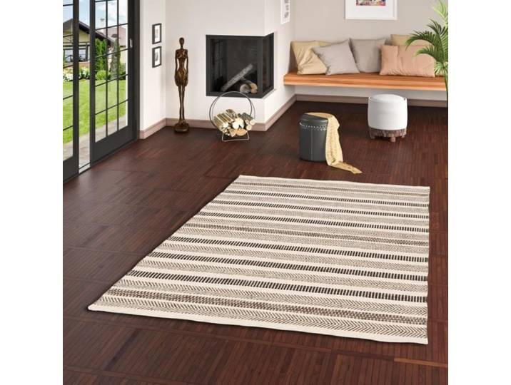 Tapis - PERGAMON - Rana - Laine naturelle - Rayures beige marron - 140x200 cm