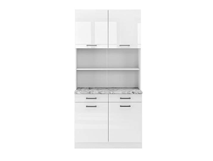 Vicco Buffetschrank R-Line, Weiß Hochglanz, 100 cm AP Marmor, zur modularen Kombination in Küchenzeilen einsetzbar