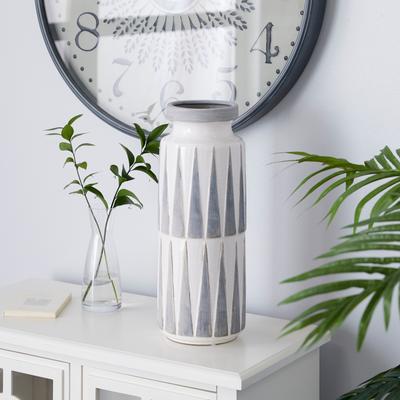 ARCILLA ELEMENTAL White Ceramic Decorative Vase with Triangle Patterns