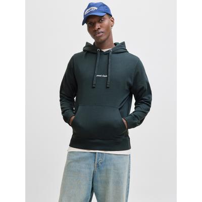 Kapuzensweatshirt JACK & JONES "JORNORREBRO EMB SWEAT HOOD NOOS", Herren, Gr. S, schwarz (forest river), angeraute Sweatware, Obermaterial: 89% Baumwolle, 11% Polyester, unifarben, relaxed fit normal, Rundhals, Rippbündchen, Sweatshirts, mit Logo Print
