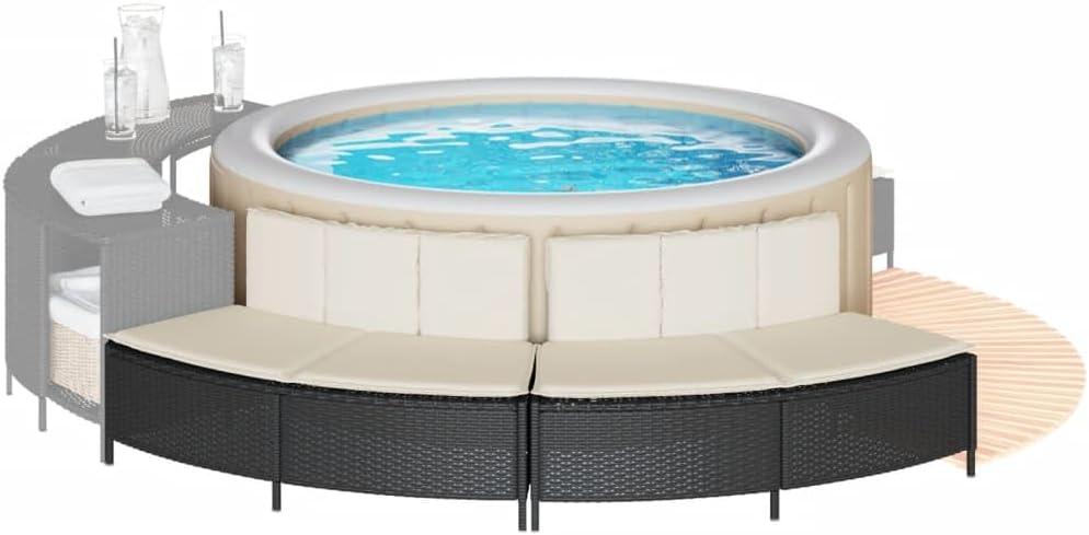 Lumanois Whirlpool-Bänke mit Auflagen, 2 Stück, schwarz, Poly-Rattan, 14,1 kg