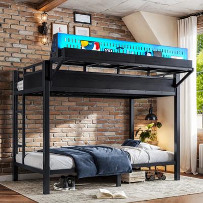 GREATPLANINC Heavy Duty Metal Bunk Bed with Storage Shelves Pegboard USB Ports LED Lights
