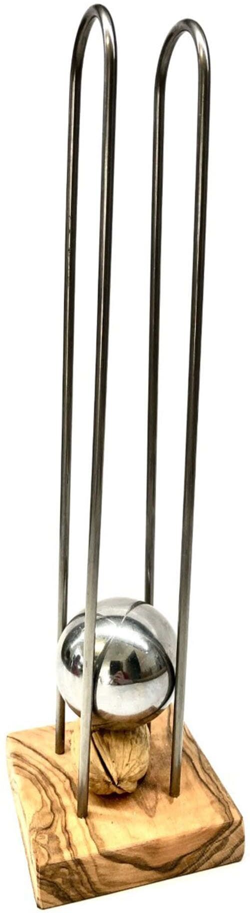 Nussknacker OLIVENHOLZ-ERLEBEN "mit Edelstahl und Olivenholz", braun, H:28cm, Massivholz, Stahl, Nussknacker, Nussknacker, Silbrige Kanonenkugel knackt die Nuss, Vertiefung im Brett