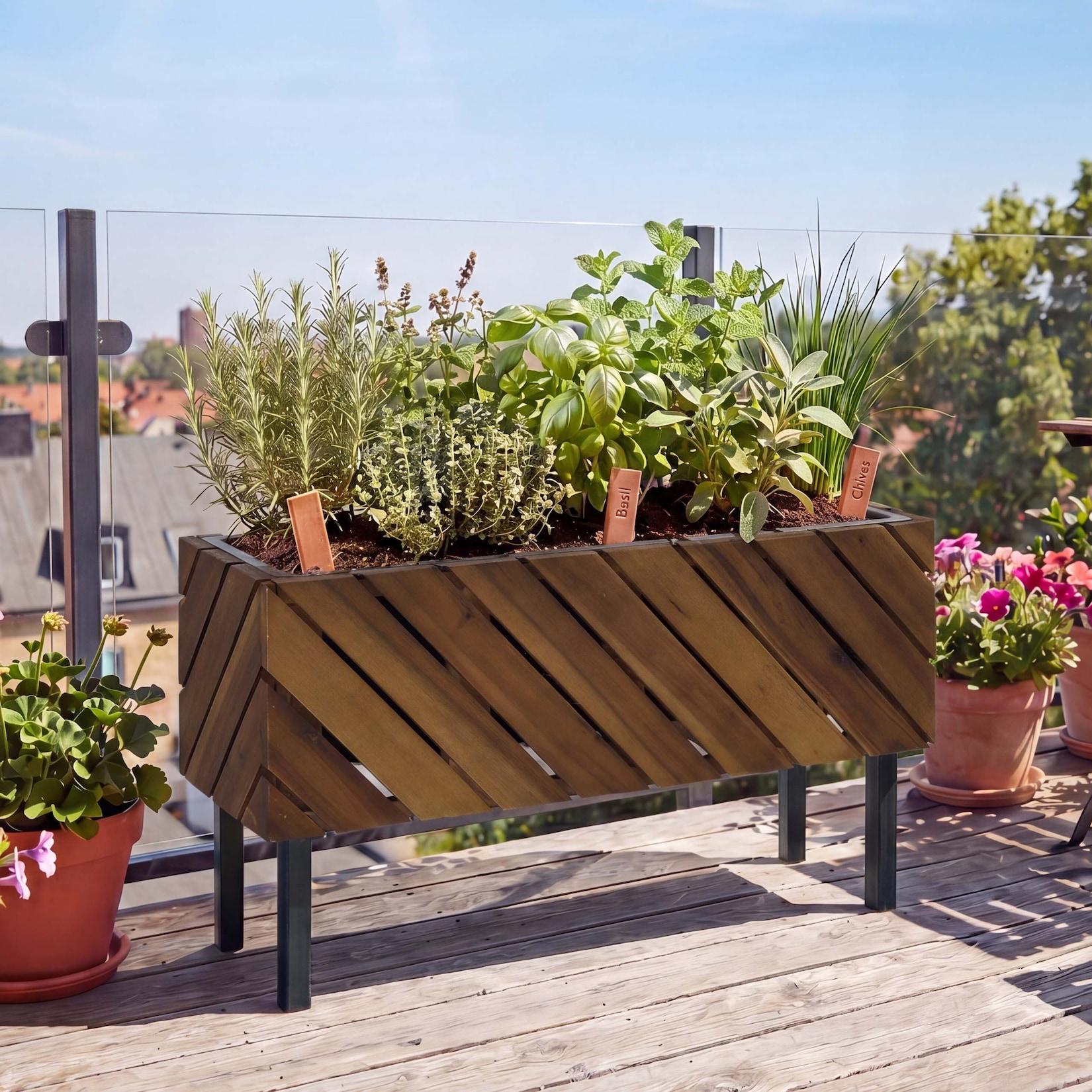 Pflanzkasten MCW-P87, Blumen-/Pflanzkübel Blumenkasten, In-/Outdoor Akazie Holz MVG-zertifiziert 36x62x22cm ~ braun