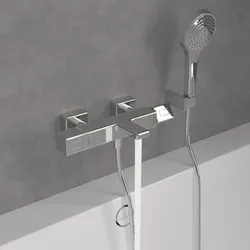 Villeroy & Boch Universal Taps & Fittings Wannen-Thermostat TVT00000200061 eckig, verstellbarer Strahlregler, Wandmontage, chrom