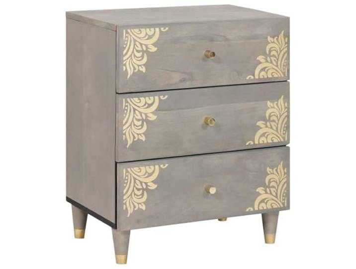 Heofavd Nachttisch Grau 50x33x62 cm Massivholz Mango Beistelltisch