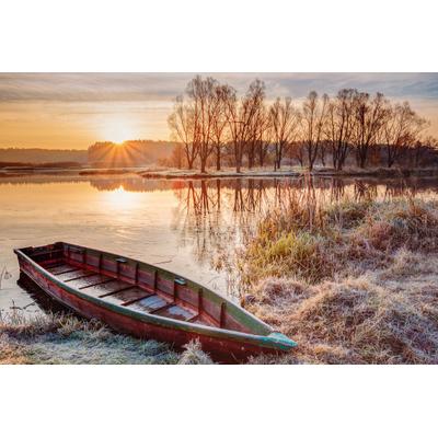 Fototapete PAPERMOON "Boot in Winterlandschaft", bunt, B:3,5m L:2,6m, Vlies, Tapeten