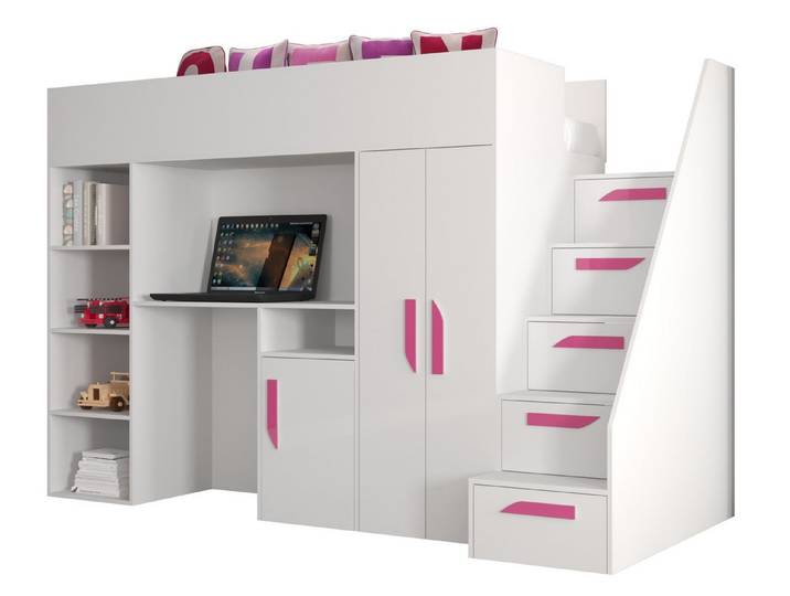 ABIKS MÖBEL Hochbett PARTY 14 Etagenbett für Jugendliche mit Schreibtisch, Kleiderschrank