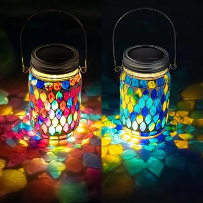 Inspired Finds Mosaic Glass Solar Hanging Lantern Waterproof Outdoor Table And Garden Light blue