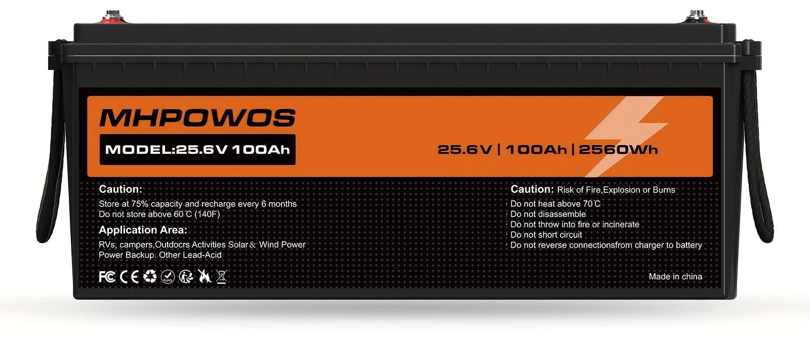 Selius LiFePO4 accu 25.6V 100Ah lithium-ijzerfosfaat batterij met 2560W vermogen en bescherming