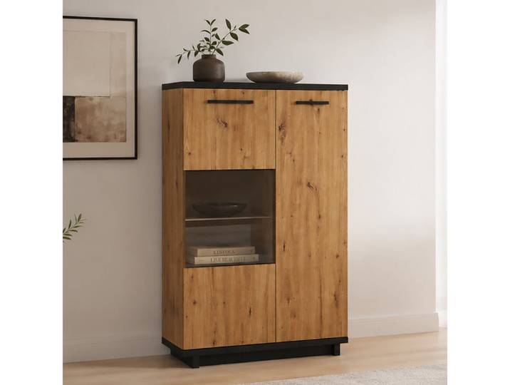 Lomadox Highboard ISOLA-132, 90 cm breit, in Eiche und schwarz