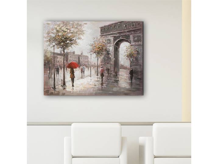 Toile Promenade à Paris Pluie Tissu mélangé Multicolore 60 x 80 x 3cm