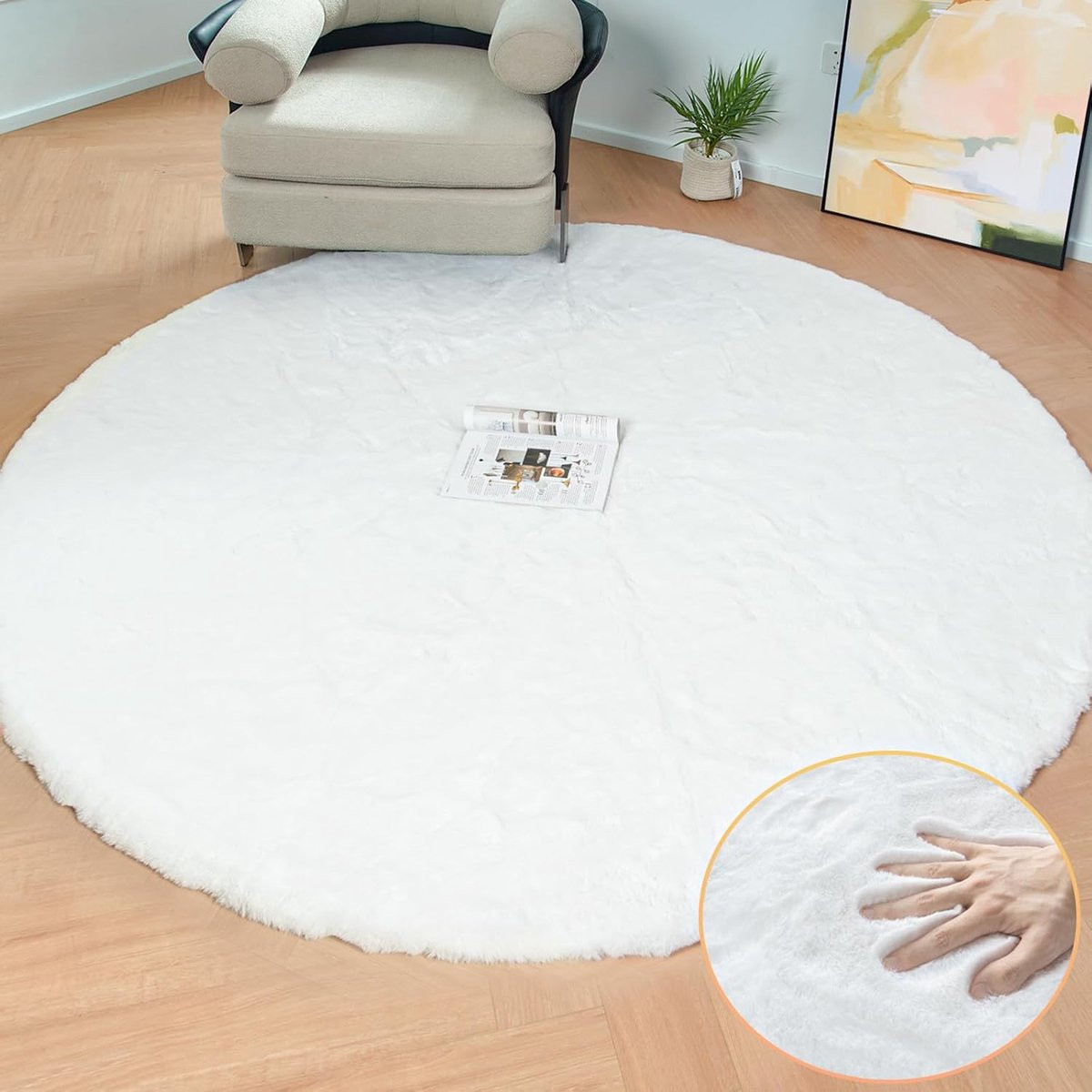 ORINOVA Rond Vachttapijt - Wit - Faux Fur - Boho Stijl