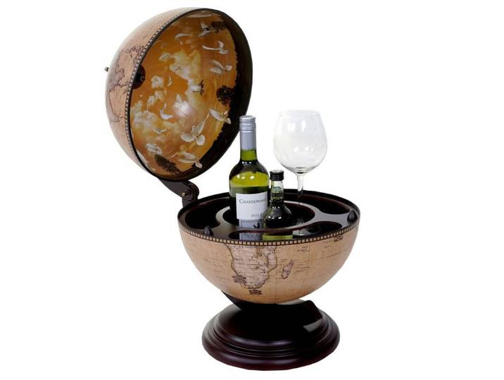 Globe terrestre bar de table HWC-T873 minibar pour 3 bouteilles