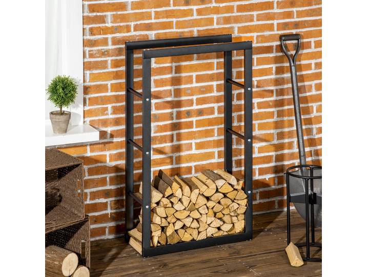 HOMCOM Porte-Bûches Métal Noir Design 100Kg 60x25x100cm