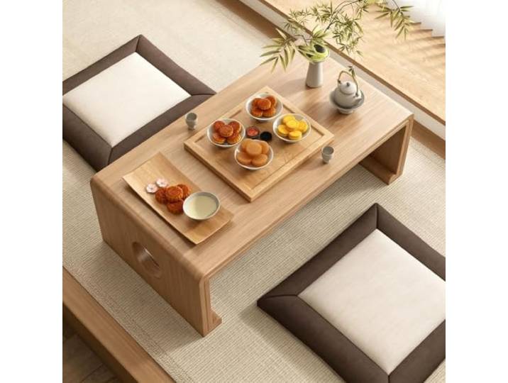 Japanischer klappbarer Bodentisch, Massivholz Teetisch, Kleiner Sofatisch Tragbarer Kaffeetisch, Nachttisch,für Wohnzimmer, Erkerfenster, Tatami Couchtisch(Natural Wood,120cm/47.2in)