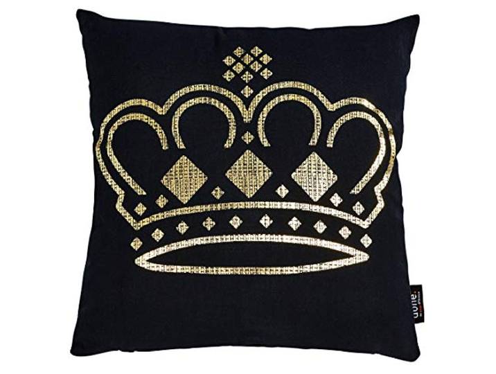 done. Cushion Black LINE Kissen mit Glanz-Druck Gold 45 cm x 45 cm Crown