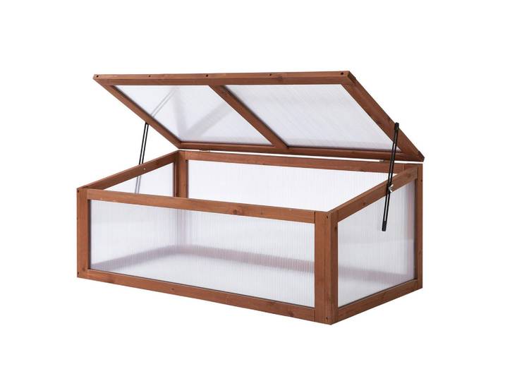ComfortXL Mini-Gewächshaus De-05697 Mit PC-Platten, gute Lichtdurchlässigkeit Natur, Braun, Holz, 65x40x100 cm, Gartenzubehör, Gartenhäuser & Gewächshäuser