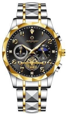 Inspire Select PAAZOMU Luxury Stainless Steel Men's Chronograph Quartz Watch With Moon Phase gold Black