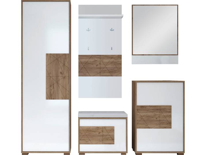 Garderoben-Set GOODPRODUCT Stela , weiss (tobaco, weiß), Kastenmöbel-Sets, Garderoben-Set, Hochglanz UV-lackiert
