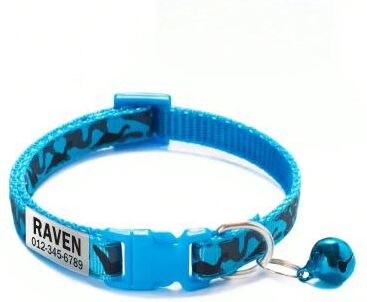 Uplift Treasures Personalized Camouflage Cat Collar With Bell blue 7.4812.60 In