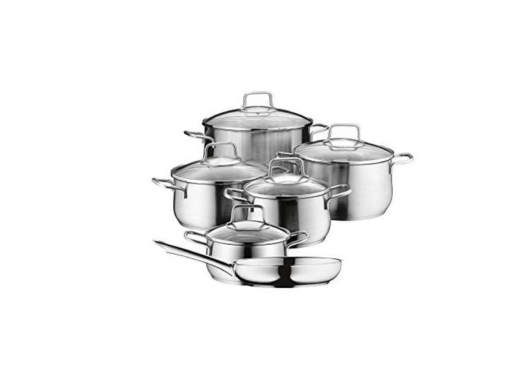 WMF Brilliant Topfset Induktion 6-teilig, Kochtopf Set mit Glasdeckel, Cromargan Edelstahl satiniert matt, Induktion Töpfe Set unbeschichtet