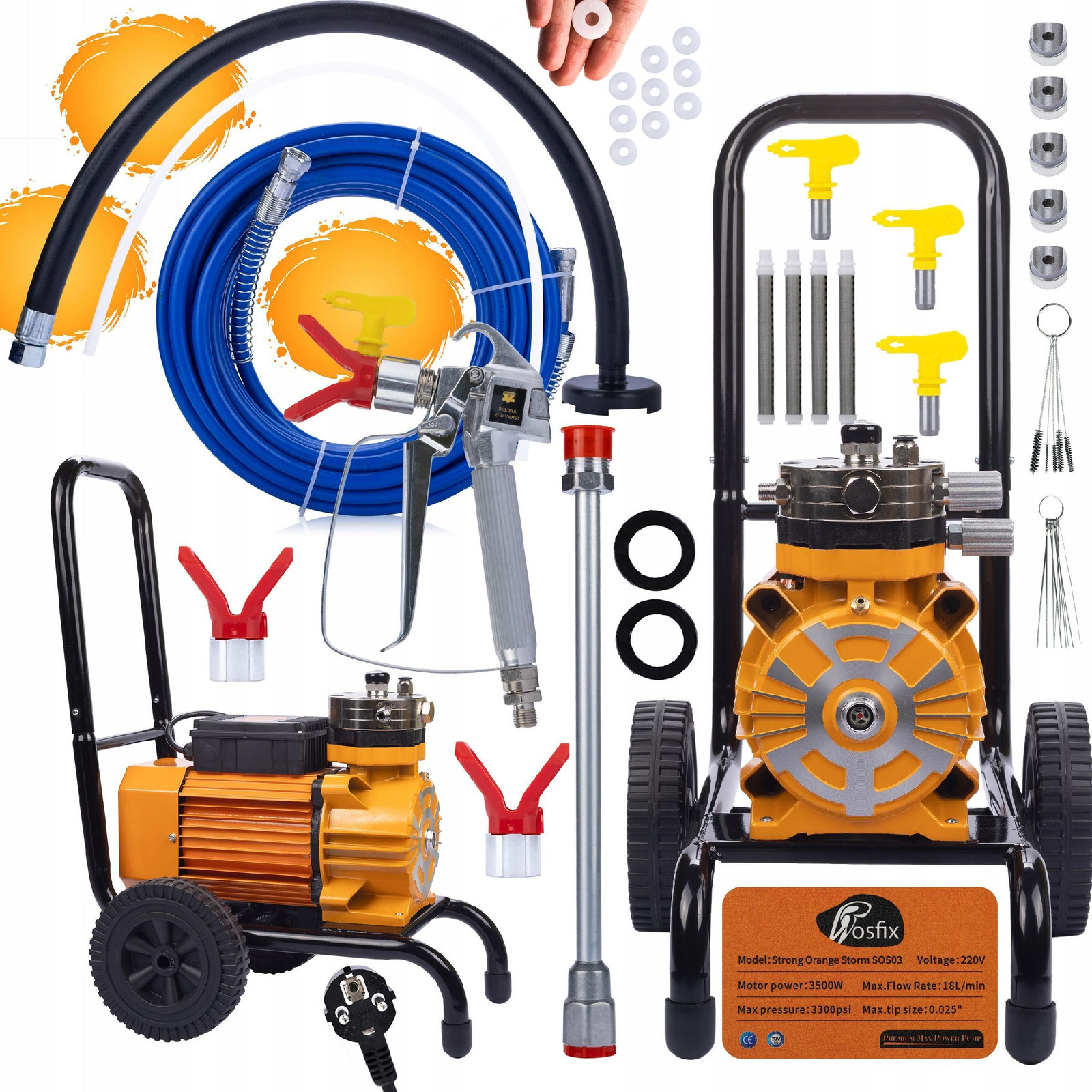 Rosfix Strong Orange Storm SOS03 Spuitapparaat 3500W 22 MPa 18 l/min met spuitaccessoires