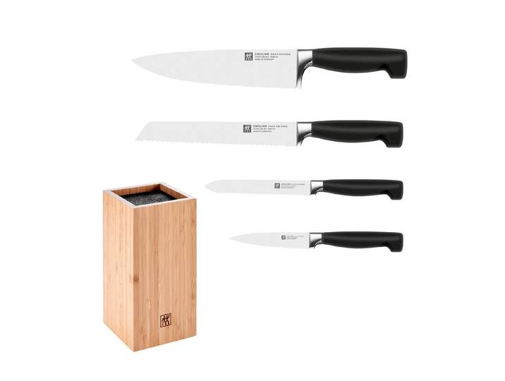 Zwilling Messerblock **** VIER STERNE, inkl. 4 Messer (5tlg), mit flexiblen Kunststoff-Borsten, Bambus
