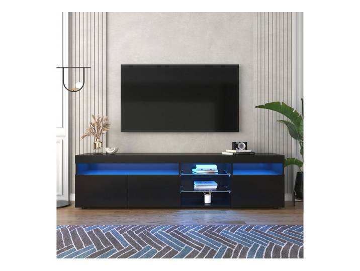 OKWISH TV-Schrank mit LED-Beleuchtung (Fernsehschrank TV-Tisch, Variable LED-Beleuchtung) mit LED-Beleuchtung (3 Schranktüren