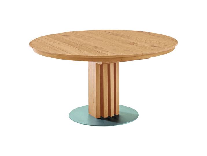 Venjakob Esstisch, Eiche, Holz, Metall, Wildeiche, furniert, rund, Säule, 140x75x140 cm, Goldenes M, Made in Germany, ausziehbar, Esszimmer, Tische, Esstische, Esstische rund
