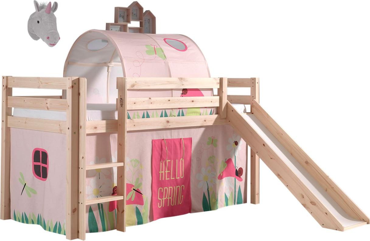 Spielbett Pino mit Rutsche und Textilset Kiefer Natur