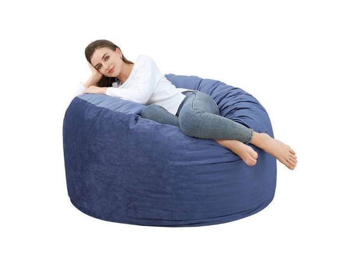 Pouf Géant – 120cm Mousse Mémoire Velours Bleu Marine