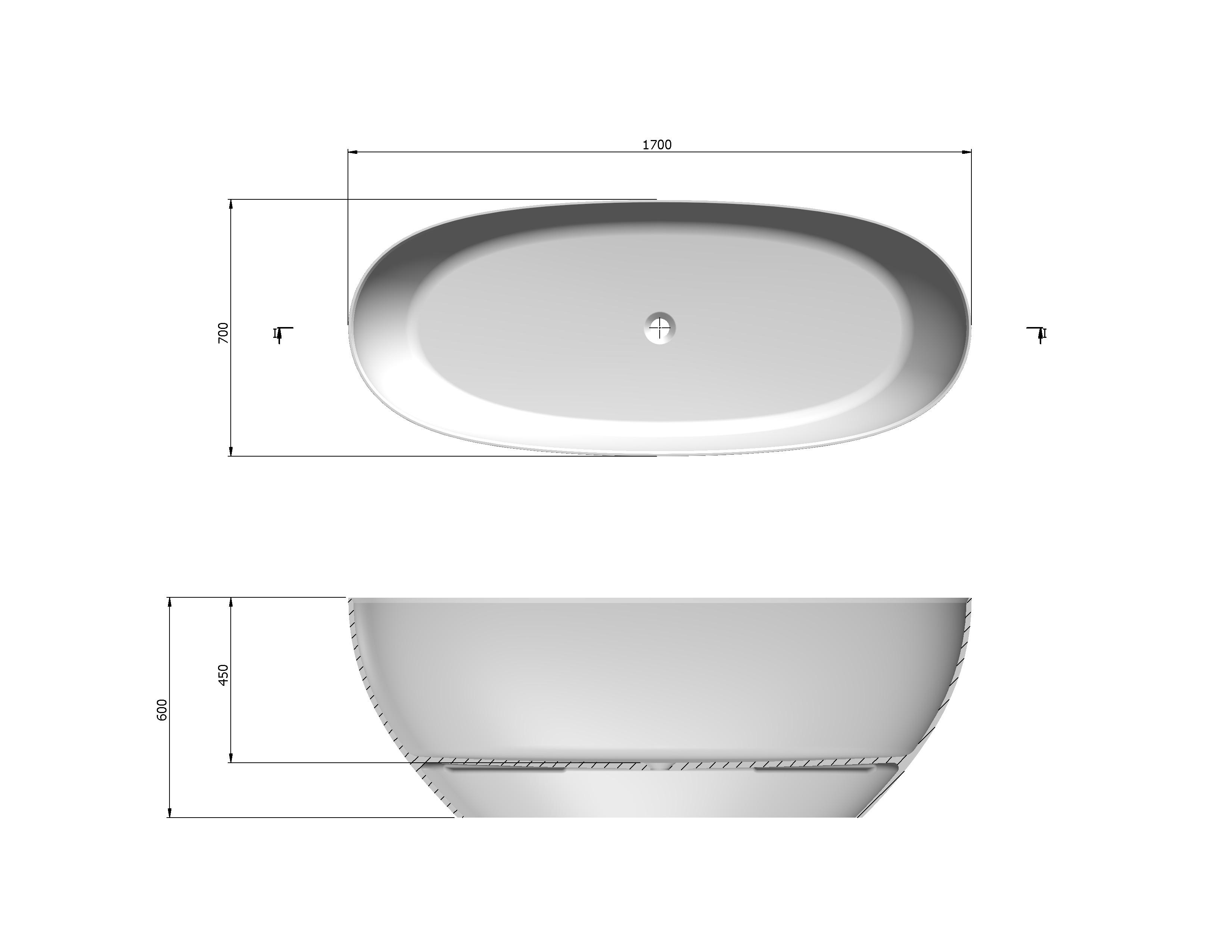 Freistehende Badewanne Nordic 170 cm, oval, Marmorkomposit, profiliert, PREMIUM, Ideal.X